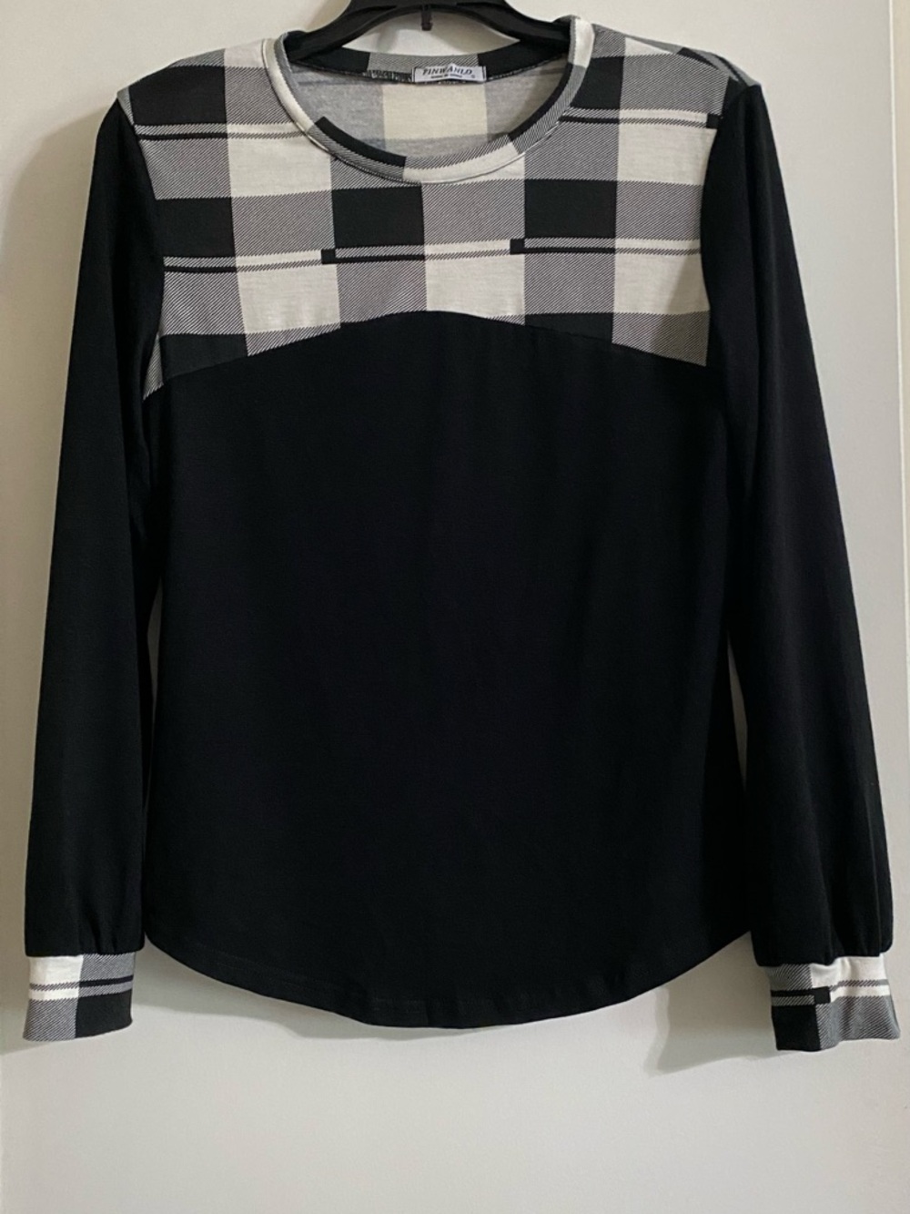 Plaid Yoke Black Long-Sleeve Women’s Top